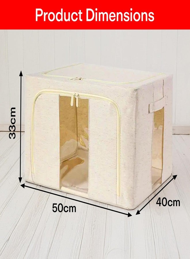 PRIME PICK صندوق تخزين ومنظم ملابس من برايم بيك، عبوة من قطعتين، منظم ملابس كبير الحجم، منظم خزانة ملابس من القطن والجوت للتخزين، صندوق قابل للطي والغسل مع غطاء وإطار معدني ومقابض، مثالي لخزانة الملابس والأدراج وما إلى ذلك. - Image 3